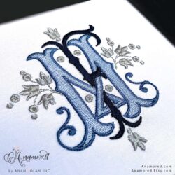 F and M interlocking embroidery design