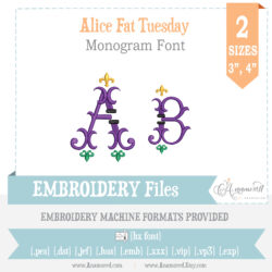 Alice Fat Tuesday Embroidery Font, 2 sizes