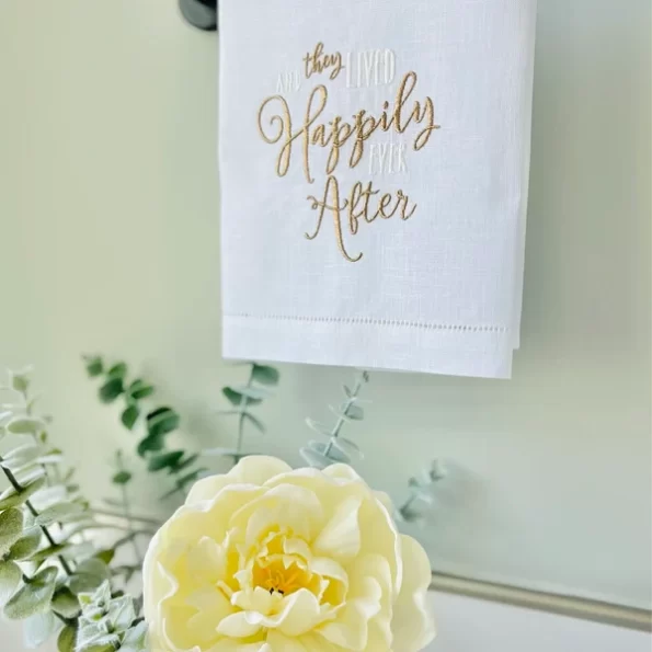 And they lived happily ever after sewn on towel