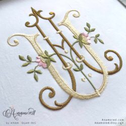 A and U interlocking floral embroidery monogram design