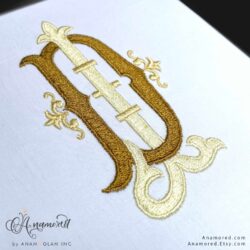 interlocking d and j embroidery monogram design, sewout