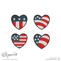 Set of 4 heart usa flag embroidery designs