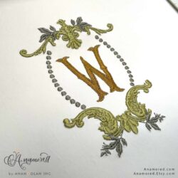 Garden Wedding Embroidery Monogram Crest with letter W