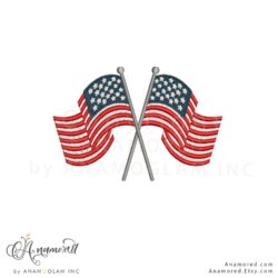 Crossed USA Flags, Embroidery Design