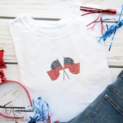 Crossed USA Flags, Embroidery Design, Mockup on tshirt