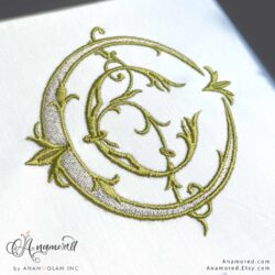 Interlocking vintage embroidery monogram design, CC, sewout side view