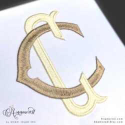 Interlocking C C embroidery monogram design, sewout photo