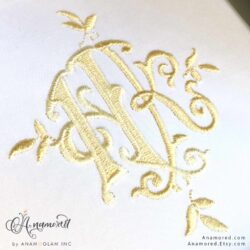 interlocking h and k monza contrasting embroidery monogram design, sewout
