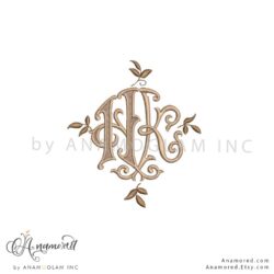 interlocking h and k monza contrasting embroidery monogram design,