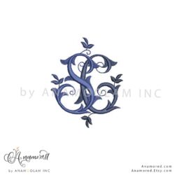 Interlocking S and C embroidery monogram design, digital proof