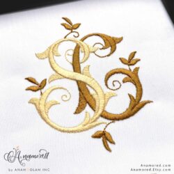 Interlocking S and C embroidery monogram design, sewout
