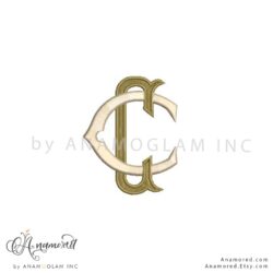 Interlocking C C embroidery monogram design, digital proof