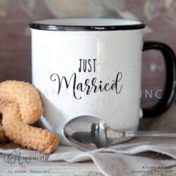 Just Married Vector Graphic, Mockup on coffee cup