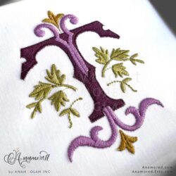 Interlocking T and I embroidery monogram design