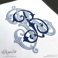 BR embroidery monogram design, sewout