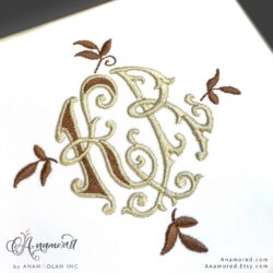 Monza Contrasting K and R interlocking embroidery monogram design pattern