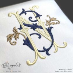 N and S interlocking embroidery monogram design, sewout