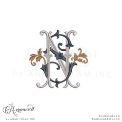 N and S interlocking embroidery monogram design, digital proof