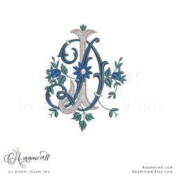 Interlocking Floral D and J Embroidery Monogram Design Pattern, Digital Proof