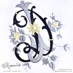 Interlocking Floral D and J Embroidery Monogram Design Pattern, Sewout