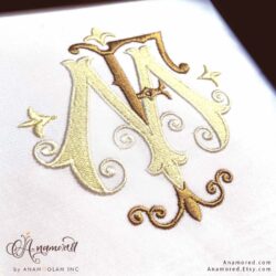 MF embroidery monogram design, sewout