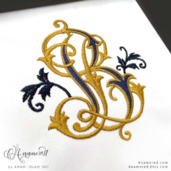 L B embroidery monogram design, sewout