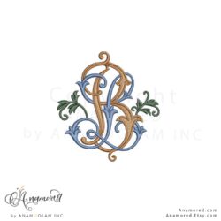 Interlocking L and B embroidery monogram design, digital proof