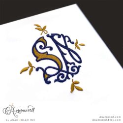 Interlocking S and N embroidery monogram design
