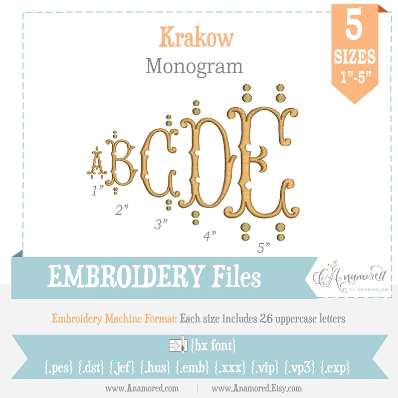 krakow-embroideryfont-1-5 Krakow 1-5inch embroidery monogram font
