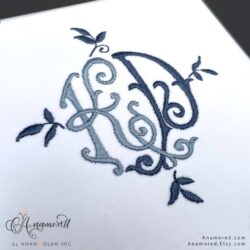 Monza K and D interlocking embroidery monogram design