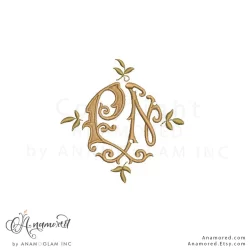 PN Monza vintage embroidery monogram design, digital proof