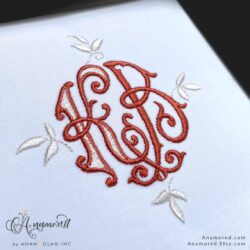 KB vintage Monza interlocking embroidery monogram, sewout in red and pink thread