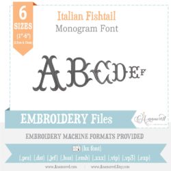 italian fishtail embroidery monogram font in 6 sizes
