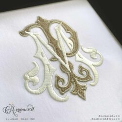 MP interlocking embroidery monogram design, sewout
