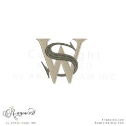 Interlocking S and W embroidery monogram design, digital proof