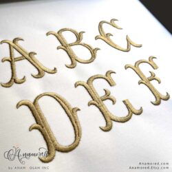 letters abcdef in 2 inch size, italian fishtail embroidery monogram font for machines