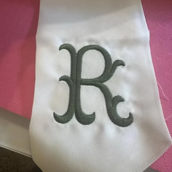 Italian Fishtail Embroidery Monogram Design, Letter R