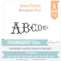 Italian Fishtail Embroidery Monogram font, 6 sizes