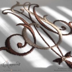 JM embroidery monogram, sewout