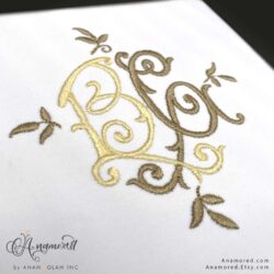 B and G interlocking embroidery monogram design, Monza Style, sewout