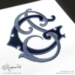 Interlocking P and G embroidery monogram design
