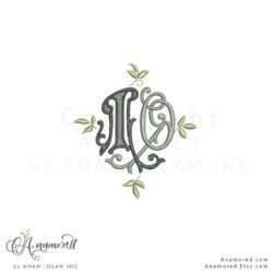 Interlocking Vintage M and O embroidery monogram design, digital proof