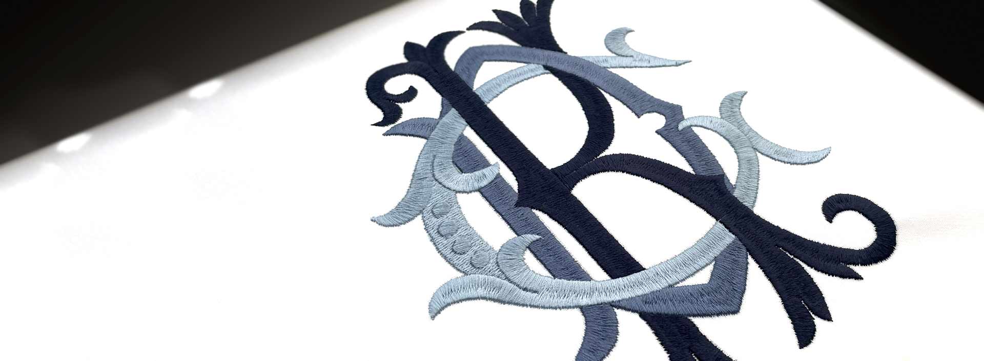 custom 3 letter embroidery monogram design, G, K, D