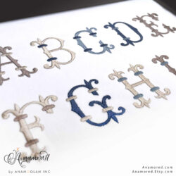 Trieste Embroidery Font, Closeup of Sewout showing ABCDEFGHI