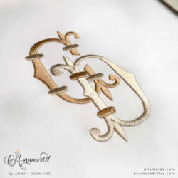 Trieste Embroidery Monogram Font, Sewout of C and D interlocking at angle