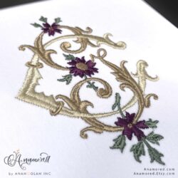 GC embroidery monogram design, sewout