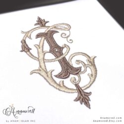 Interlocking T and I embroidery monogram design, sewout