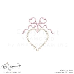 Bow Heart Embroidery Monogram Frame,, digital proof