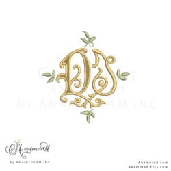 DJ interlocking embroidery monogram design