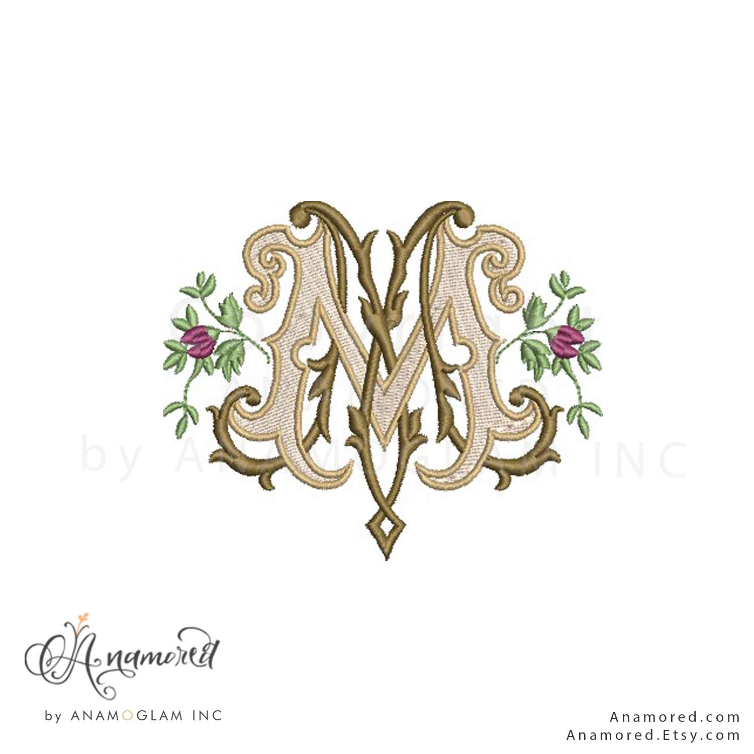 MM-embroidery-monogram interlocking vintage m and m embroidery monogram design, instant download digital graphic